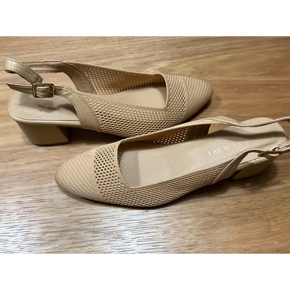 Tahari Pisa Tan Beige Mesh Slingback Block Heels Pointed Toe Pumps Size 10